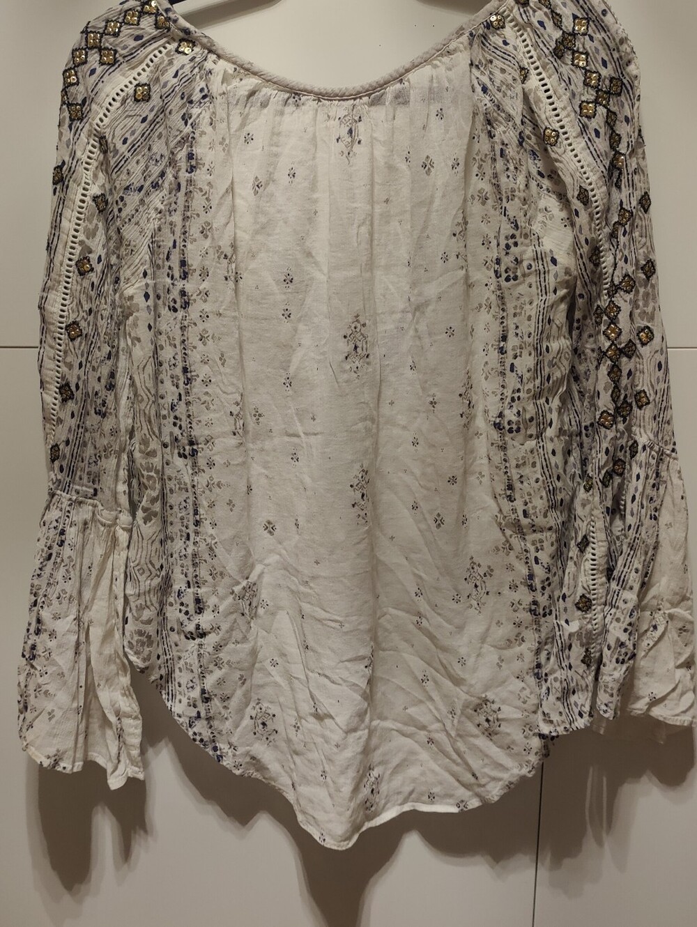 Ecote Embellished Boho Bell Sleeve Peasant Top L - Picture 6 of 6